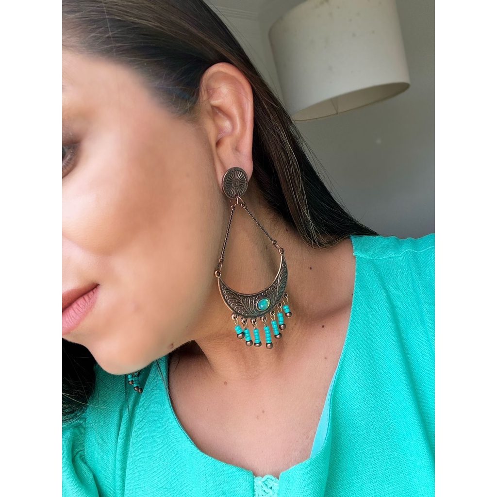 Máxi brinco bronze turquesa