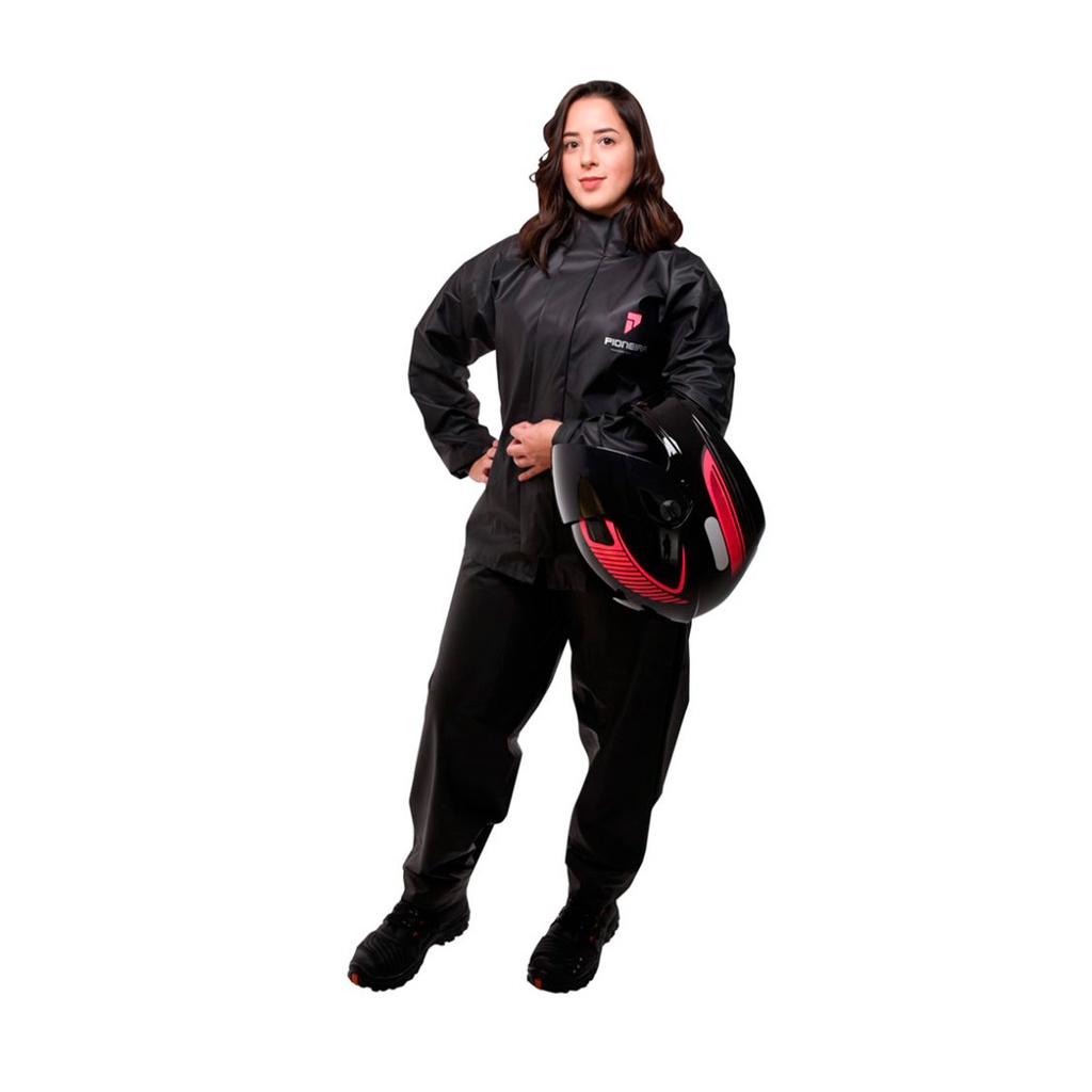Capa Chuva Moto Pioneira Combate Gola Feminino Impermeável Conjunto Preto Elástico Regulador PVC em Oferta na Shopee