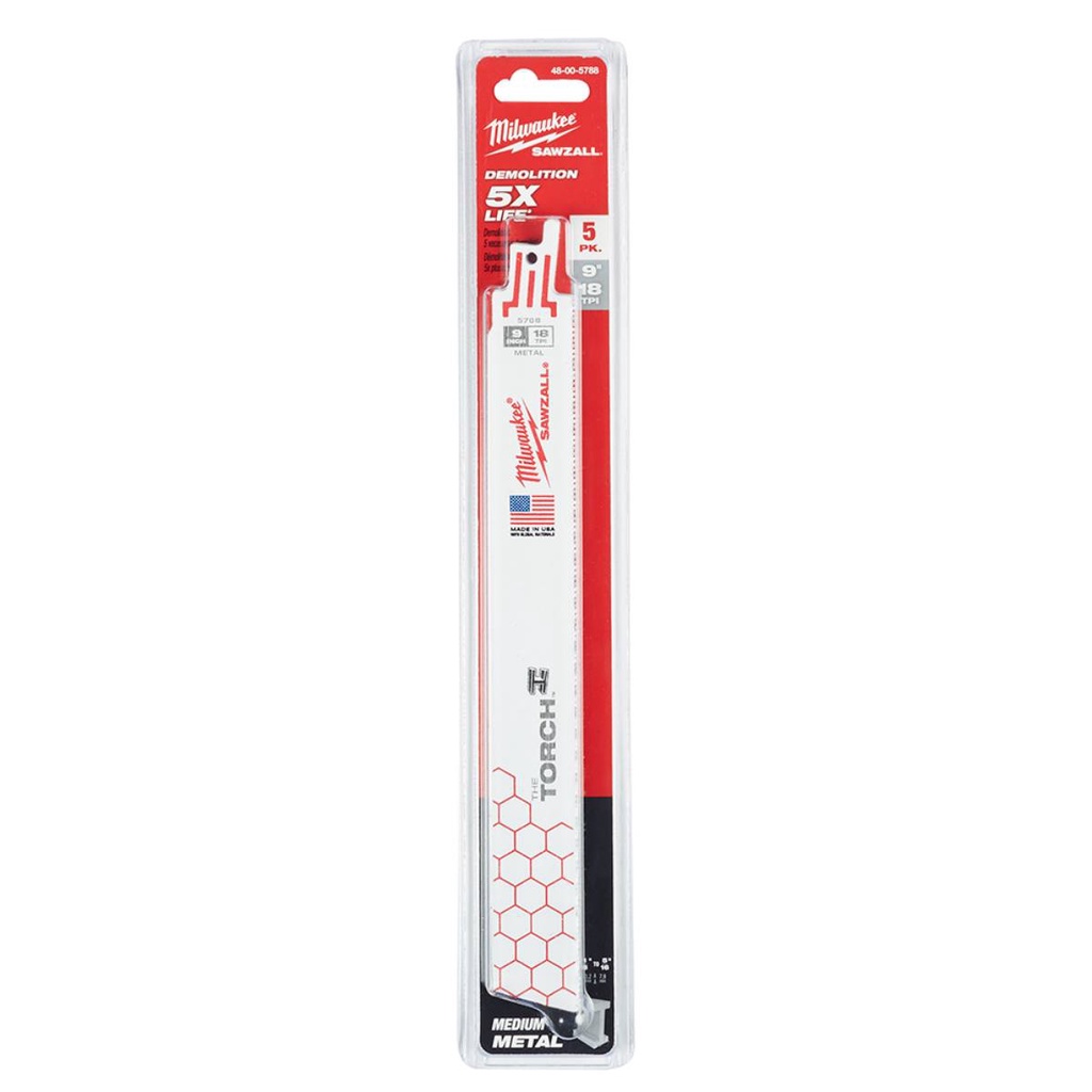 Lâmina Serra Sabre 9" 18D Metal Torch 5Peças 48-00-5788 - Milwaukee