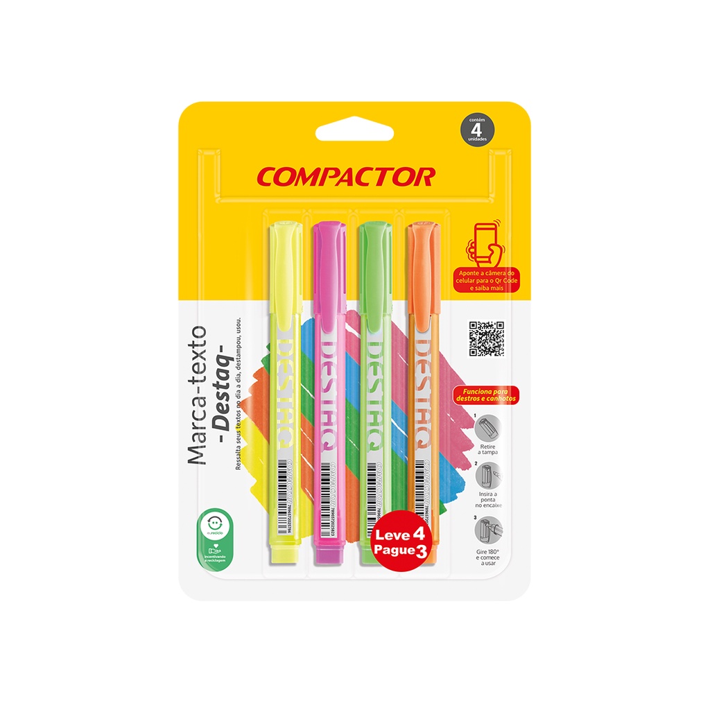 Blister Marca-Texto Destaq - 4 Cores Neon em Oferta na Shopee