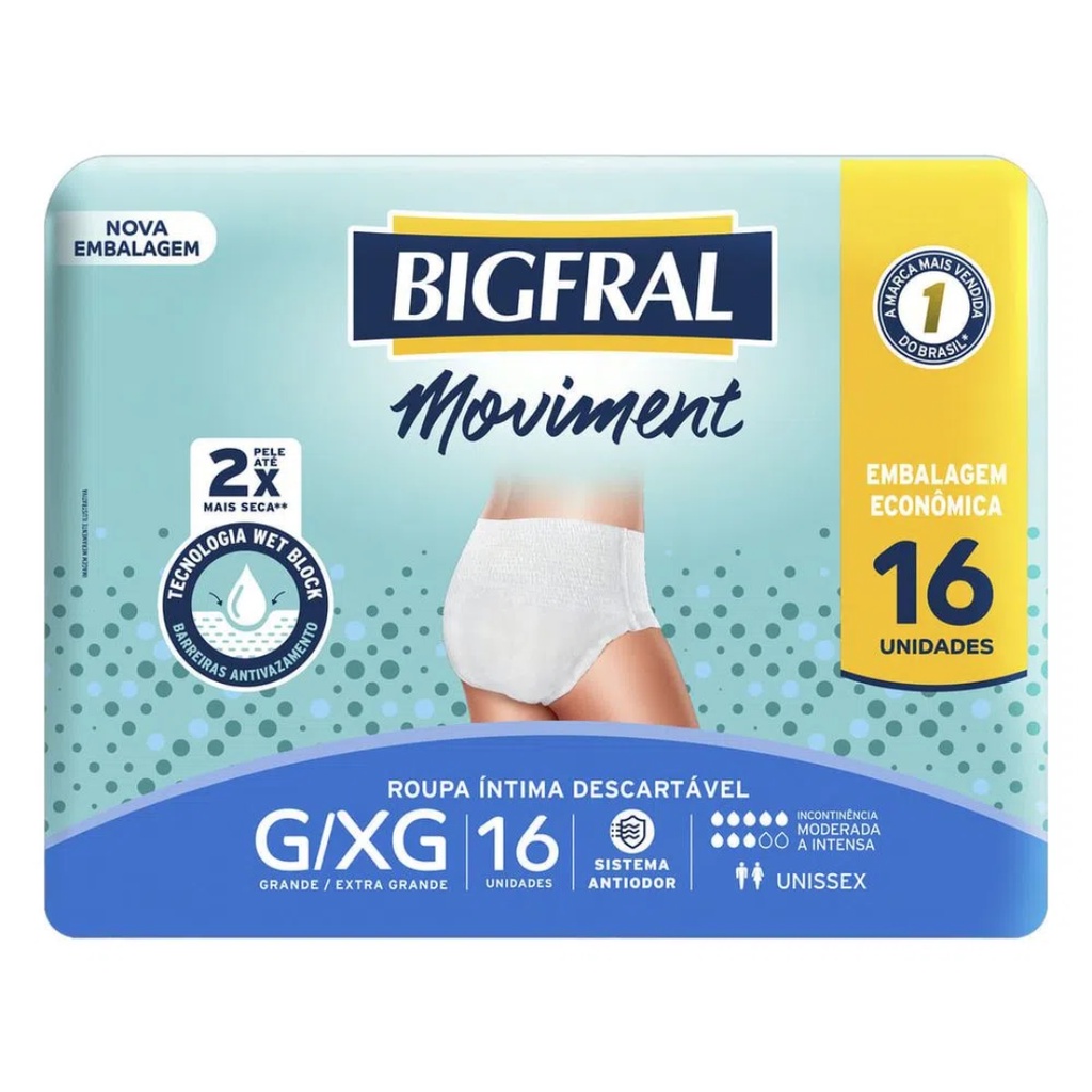 FRALDA CALÇA GERIÁTRICA UNISSEX BIGFRAL MOVIMENT G/XG 16 UN