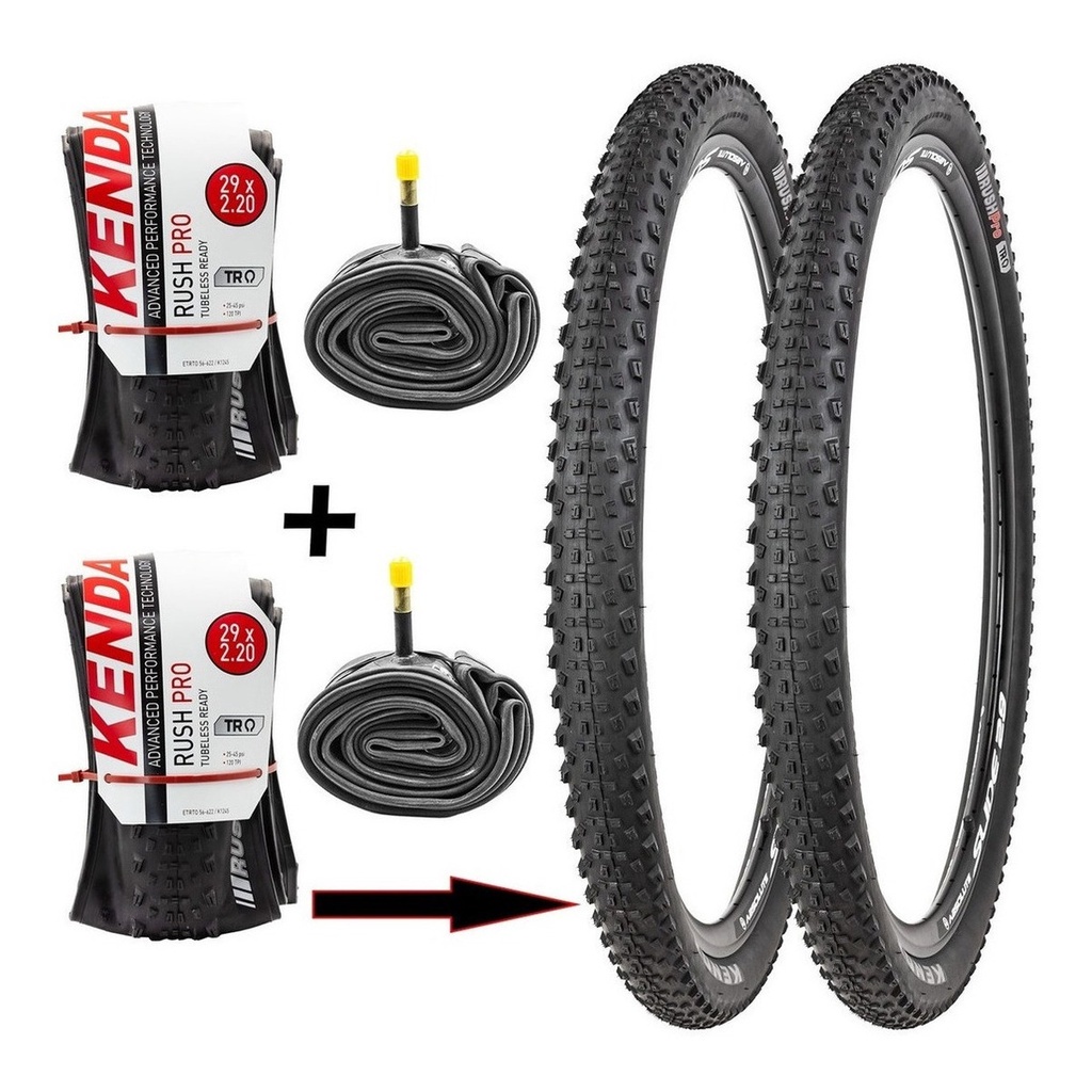 2 Pneus Kenda Rush Pro 29x2.20 Kevlar + 2 Câmaras Pirelli