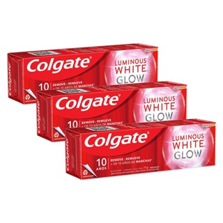 Kit com 3 Cremes Dentais Colgate Glow Mint Luminous White 70g