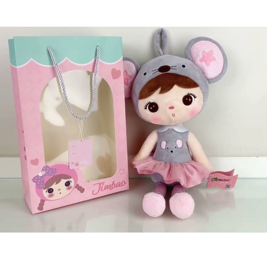 Boneca Metoo original com selo Jimbao Ratinha antialérgica 50cm com sacola personalizada para presente Metoo Doll