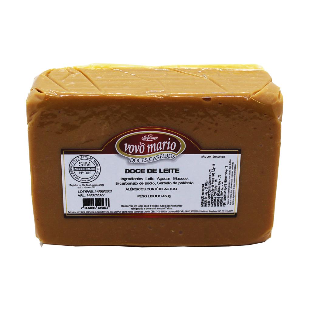 DOCE DE LEITE TABLETE PURO COM ACUCAR 450G DOCE VOVO MARIO