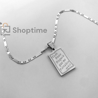 Corrente Palestrine Prata com Pingente Tudo posso Aço inoxidavel em Oferta na Shopee