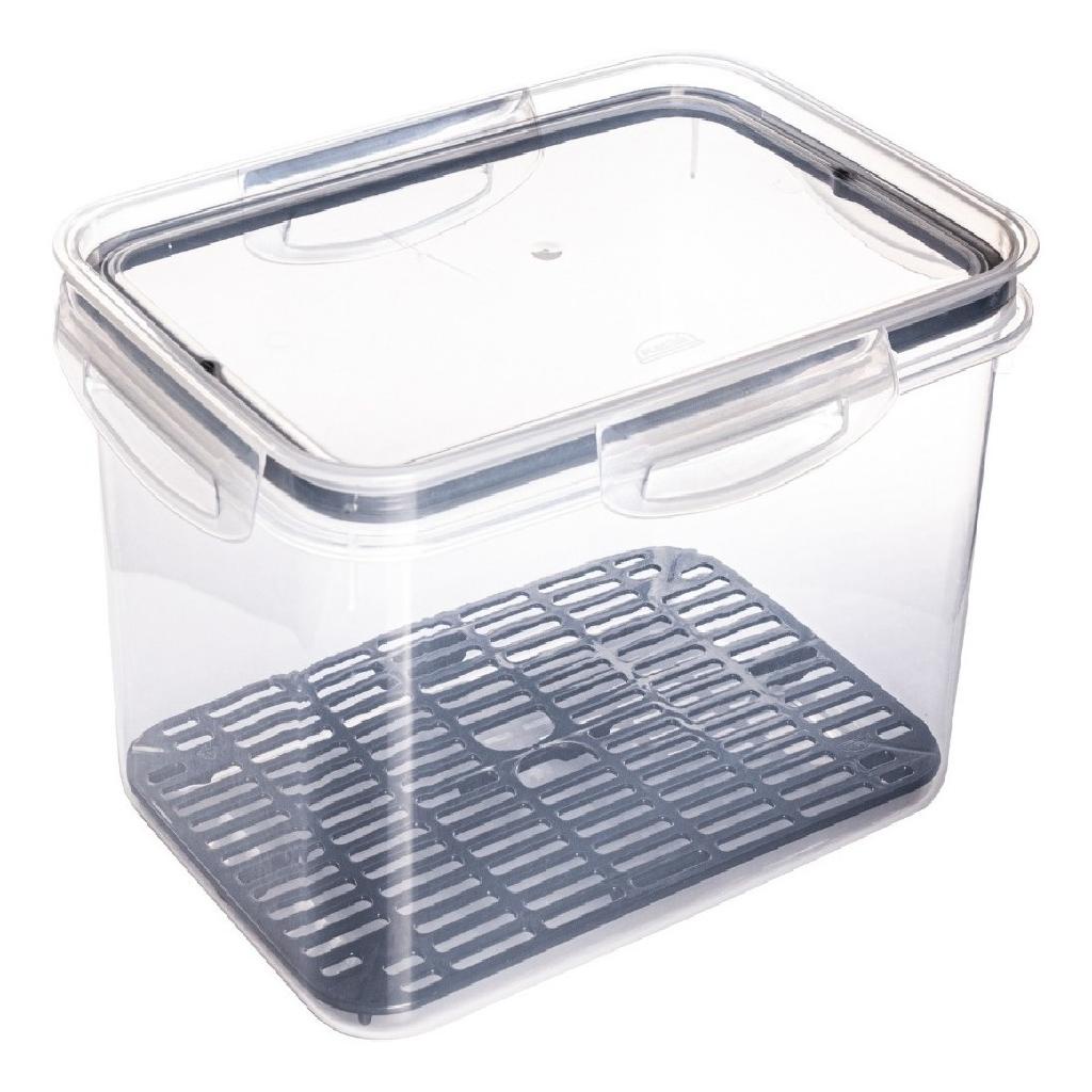 Pote Hermético Retangular com Escorredor 4 Litros Ideal para Saladas Geladeira Plasútil em Oferta na Shopee