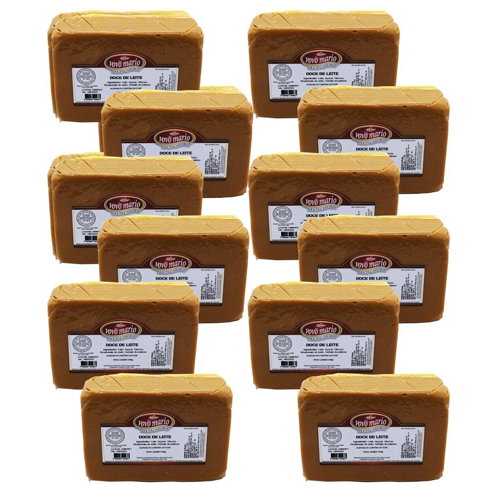 DOCE DE LEITE TABLETE PURO 450G DOCE VOVO MARIO KIT 12 UND