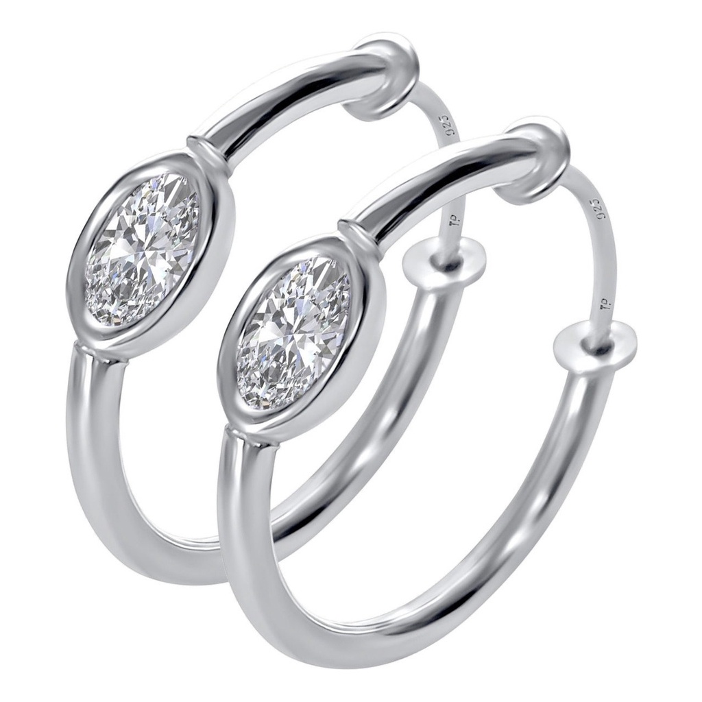 Brinco Argola Prata 925 Pequena Zircônia Oval  - 18mm em Oferta na Shopee