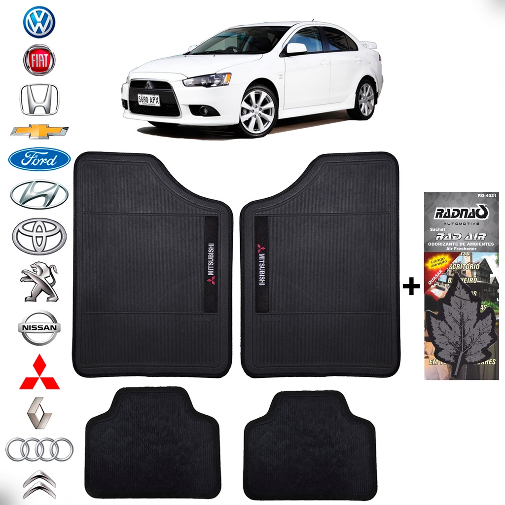 Tapete Reforçado 4Pçs Bordado Marca Mitsubishi + Odorizante de Ambiente Rad Air Quasar Perfume
