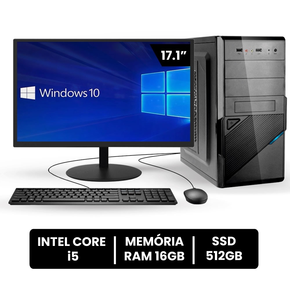 Computador Completo Intel Core I5 16gb Ssd 512gb Monitor 17" 4 Núcleos Super Turbo Pc Hdmi Teclado e Mouse - Bestpc