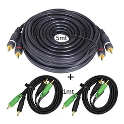 Kit 1 Cabo Duplo RCA 4mm Emborrachado de 5 Metros e 2 Cabo Duplo RCA de 1m