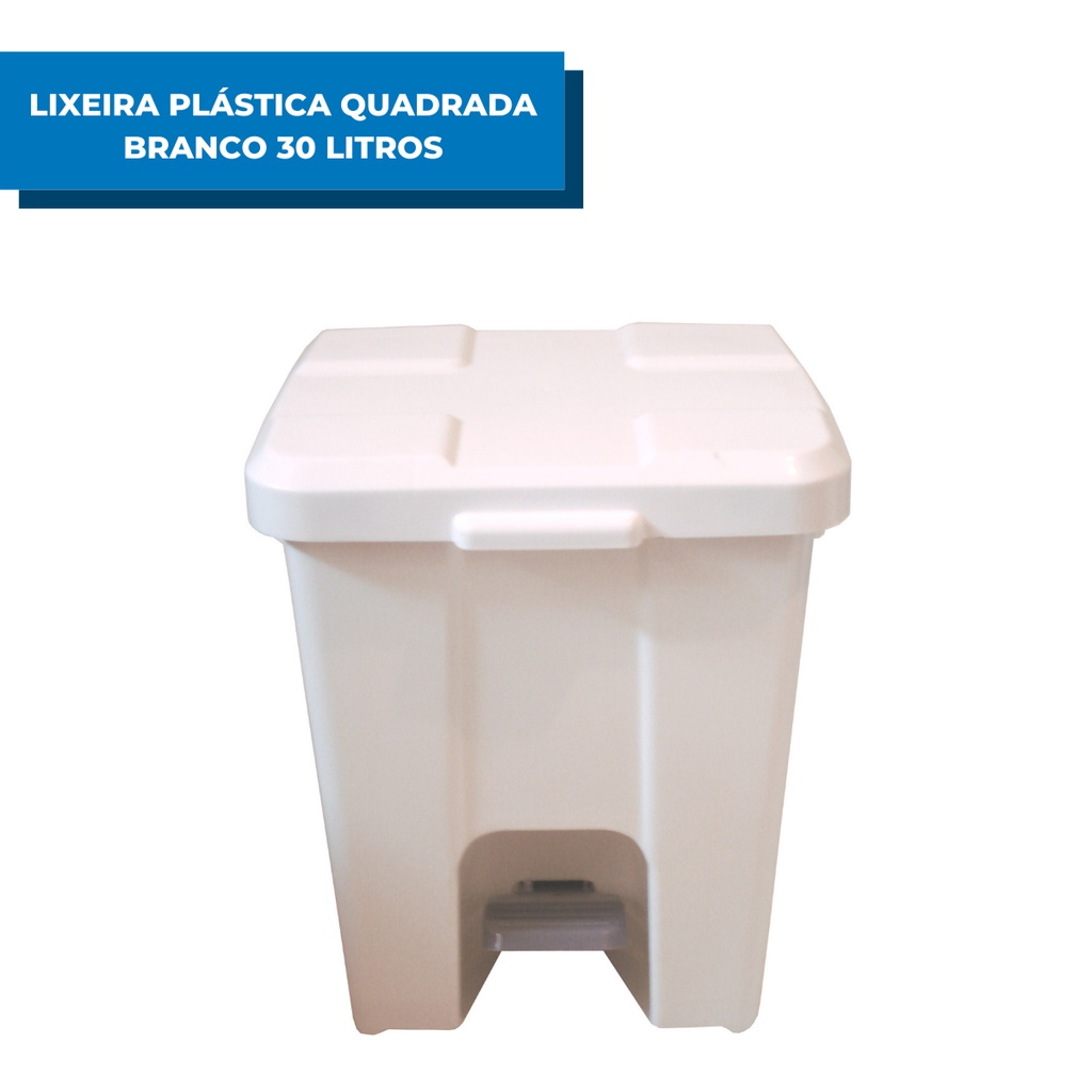Lixeira Plástica Quadrada 30L Com Pedal Branca Lixo Para Banheiro Cozinha Restaurante Descarte