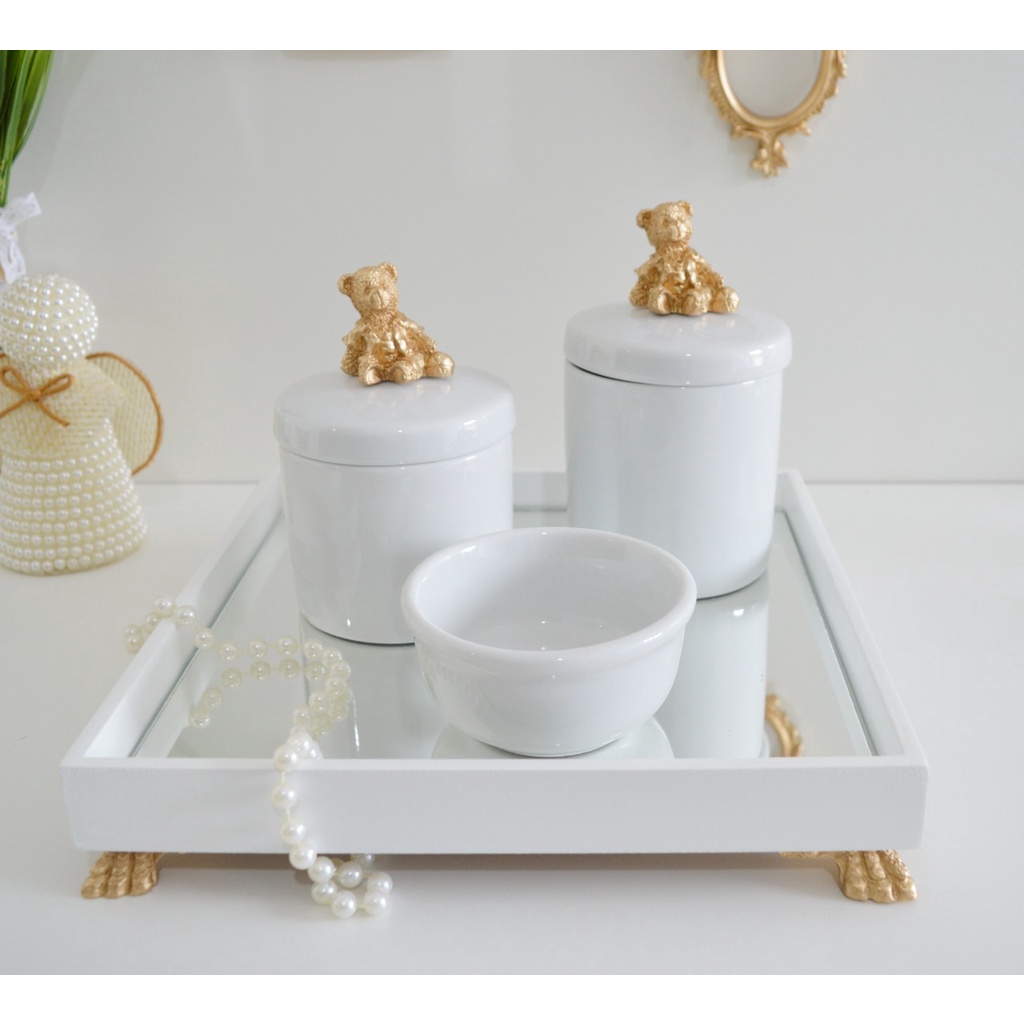 Kit Higiene Porcelana Bebê Bandeja Maternidade K049 Urso
