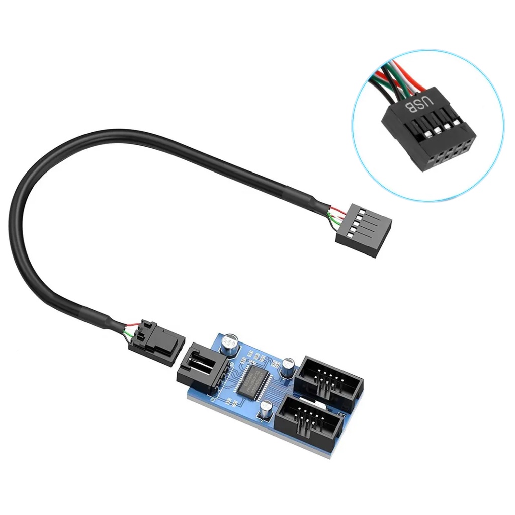 Adaptador Usb 9 Pinos Hub Splitter Usb 2.0 Divisor 1-2 Saídas Cabo Splitter Usb 9 Pinos para 2 Portas Adaptação do Usb 9 Pinos Frontal Gabinete Cabo Y para Usb 9 pinos 2.0 de Computador