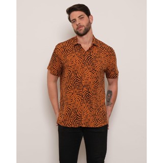 Camisa Masculina Casual Viscose Animal Print Terracota