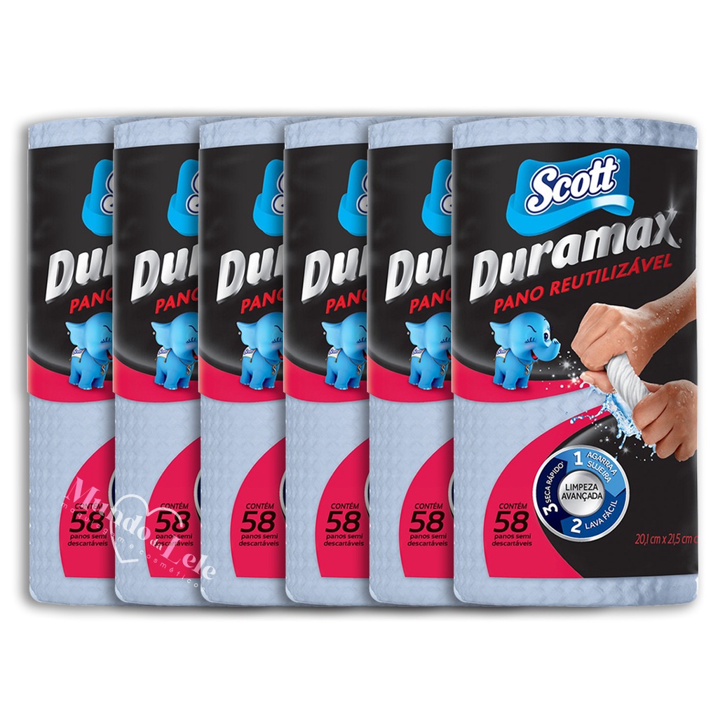 Pano Reutilizável Scott Duramax Azul - Kit 6 Rolos Total 348 Unidades em Oferta na Shopee