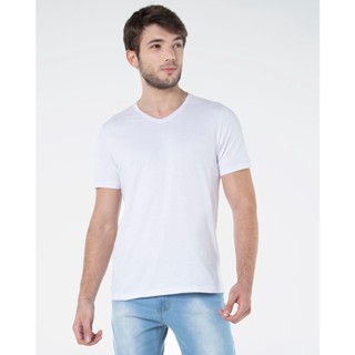Camiseta Masculina Básica Gola V Branca