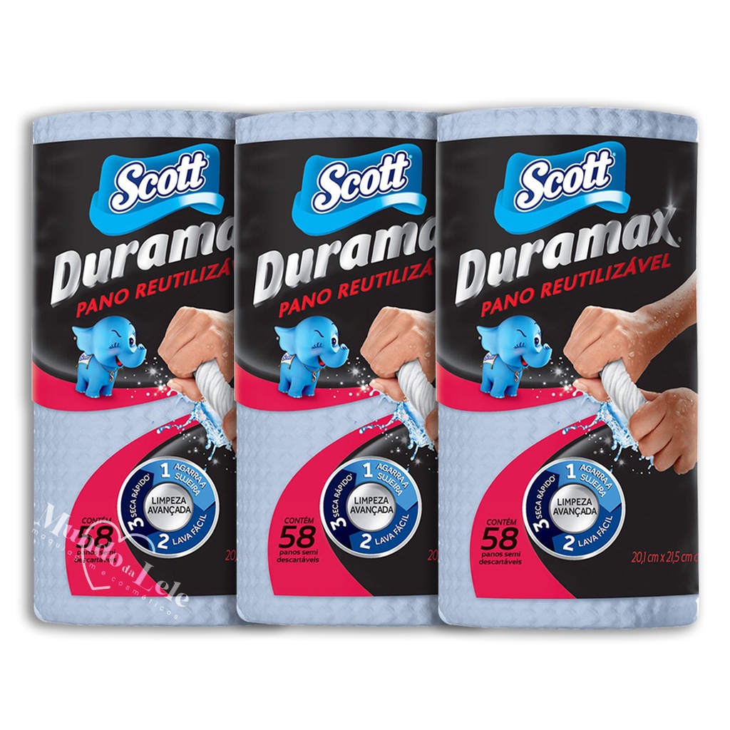 Pano Reutilizável Scott Duramax Azul - Kit 3 Rolos Total 174 Unidades em Oferta na Shopee