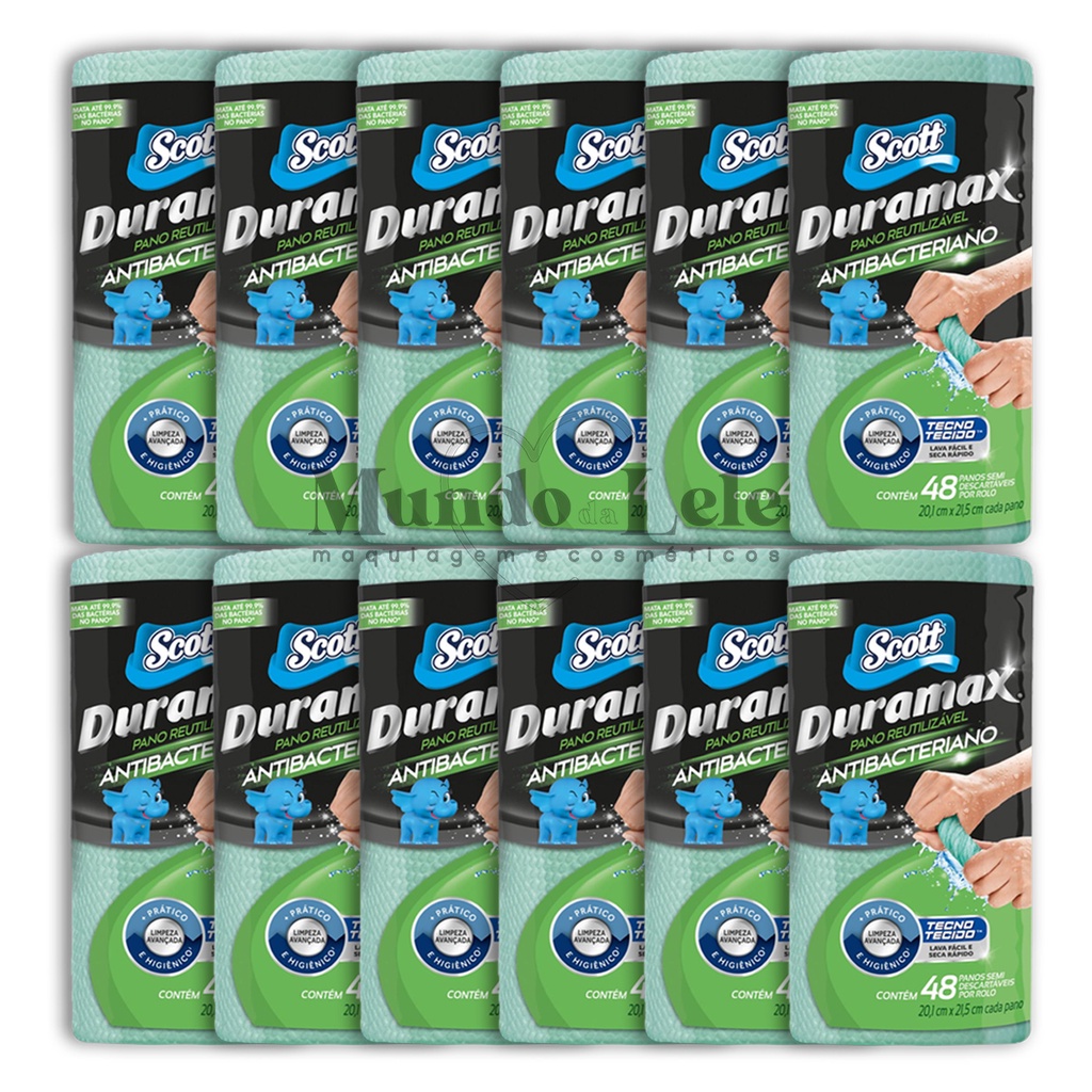 Kit Pano Reutilizável Scott Duramax C/48 - Kit 12 Unidades Antibacteriano em Oferta na Shopee