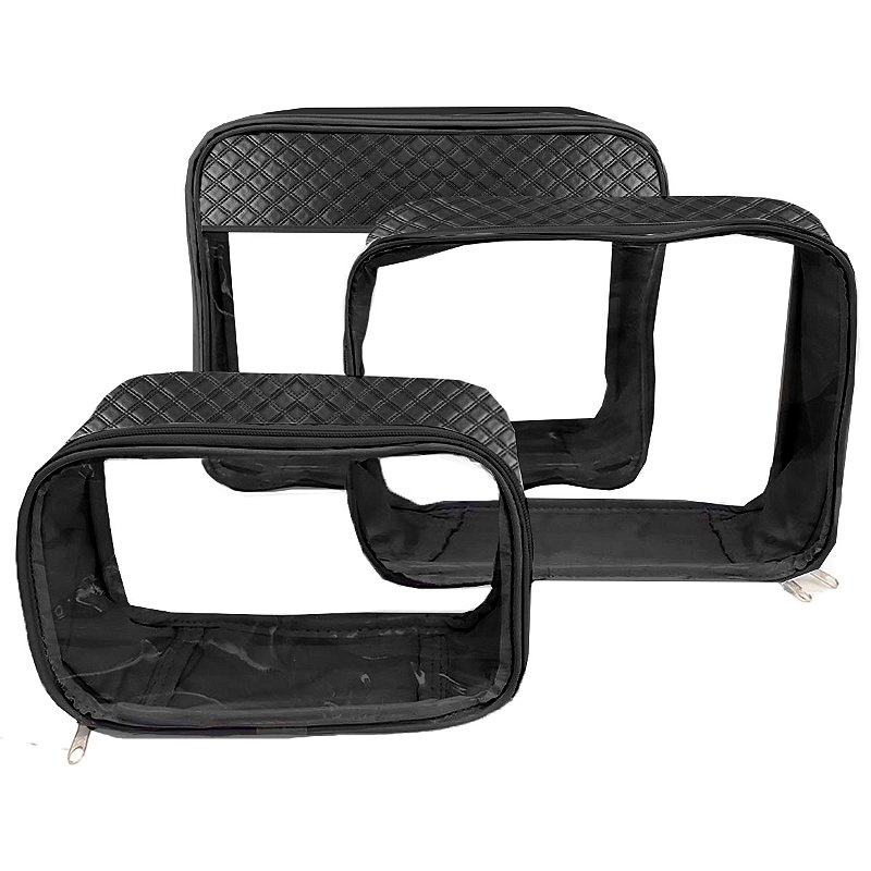 Organizador Mala Transparente Ziper Bordada Porta Objetos Bolsa Viagem Necessaire Preto 3 Presente