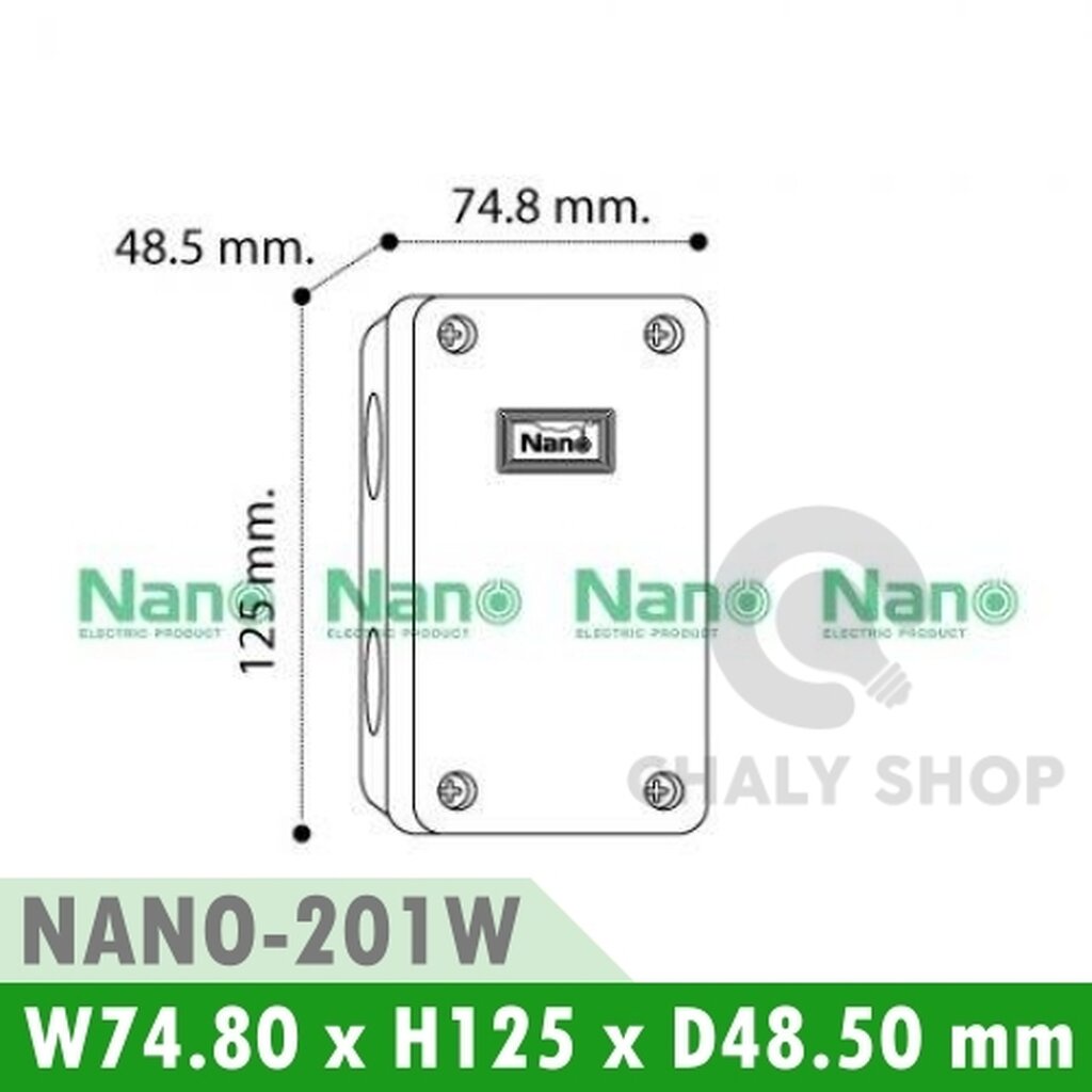 รูปสินค้า NANO Electric® NANO-201W กล่องกันน้ำพลาสติก ฝาทึบ ขนาด W74.80xH125xD48.50 mm (JUNCTION BOX IP65) สีขาว
