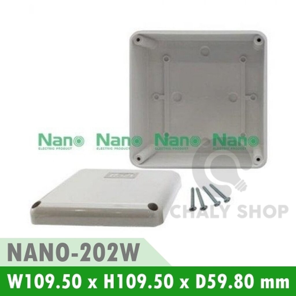 รูปสินค้า NANO Electric® NANO-202W กล่องกันน้ำพลาสติก ฝาทึบ ขนาด W109.50xH109.50xD59.80 mm (JUNCTION BOX IP65) สีขาว