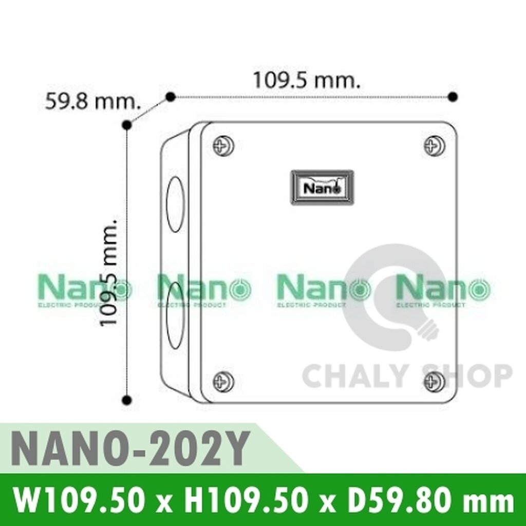 รูปสินค้า NANO Electric® NANO-202Y กล่องกันน้ำพลาสติก ฝาทึบ ขนาด W109.50xH109.50xD59.80 mm (JUNCTION BOX IP65) สีเหลือง