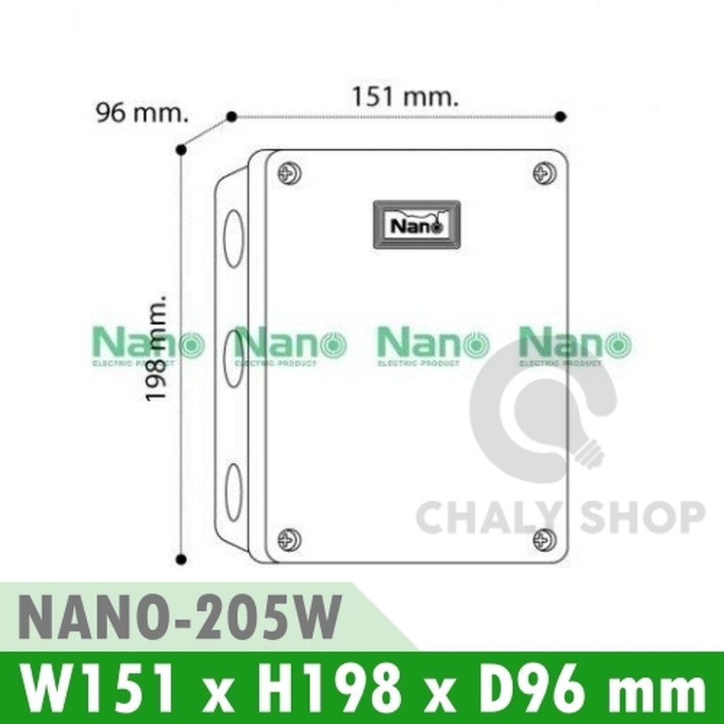 รูปสินค้า NANO Electric® NANO-205W กล่องกันน้ำพลาสติก ฝาทึบ ขนาด W151xH198xD96 mm (JUNCTION BOX IP65) สีขาว