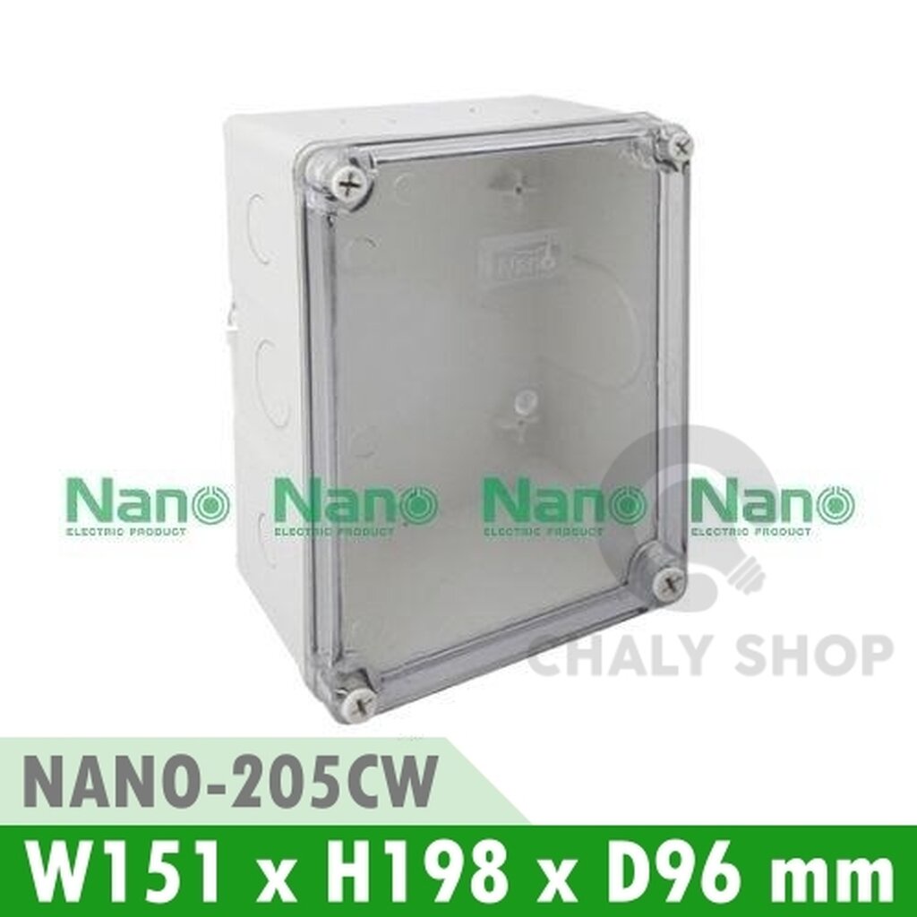 รูปสินค้า NANO Electric® NANO-205CW กล่องกันน้ำพลาสติก ฝาใส ขนาด W151xH198xD96 mm สีขาว (JUNCTION BOX IP65)