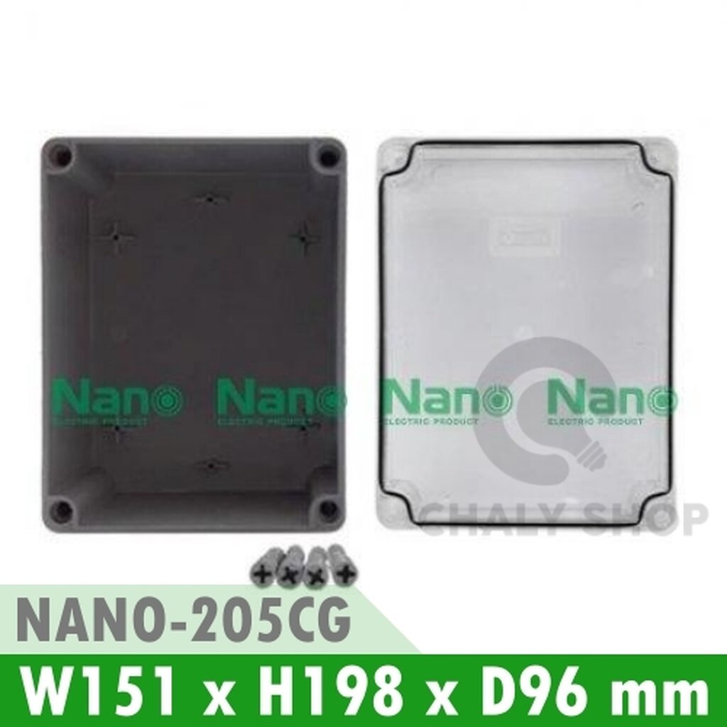 รูปสินค้า NANO Electric® NANO-205CG กล่องกันน้ำพลาสติก ฝาใส ขนาด W151xH198xD96 mm สีเทา (JUNCTION BOX IP65)