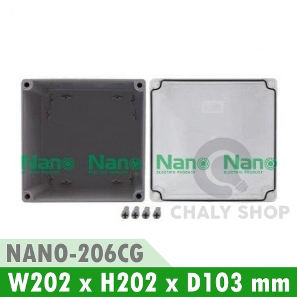 รูปสินค้า NANO Electric® NANO-206CG กล่องกันน้ำพลาสติก ฝาใส ขนาด W202xH202xD103 mm สีเทา (JUNCTION BOX IP65)