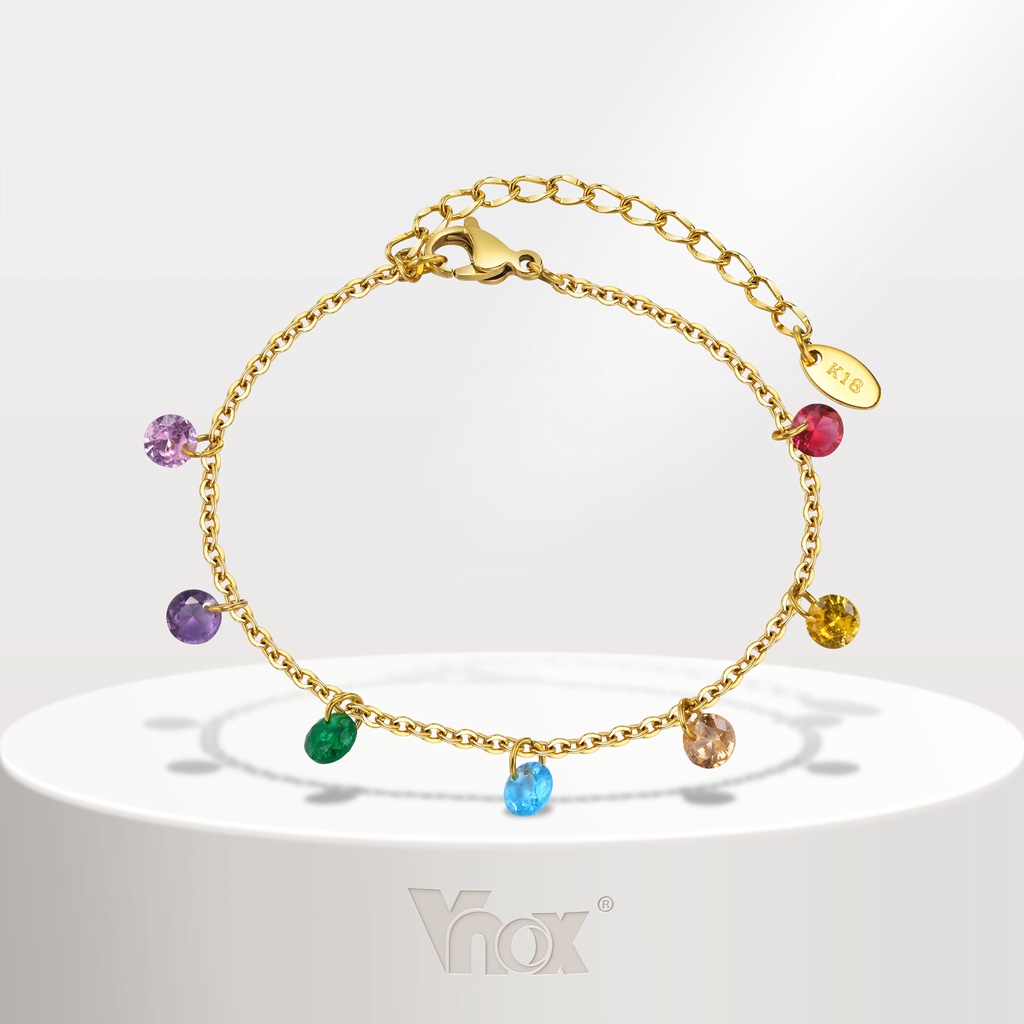 Pulseira Vnox Summer Colored Zircon Bracelet for Women Girl , 18K Gold Elo De Corrente De Aço Inoxidável , Presente De Jóias