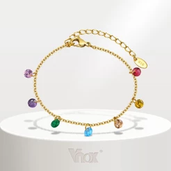 Pulseira Vnox Summer Colored Zircon Bracelet for Women Girl , 18K Gold Elo De Corrente De Aço Inoxidável , Presente De Jóias