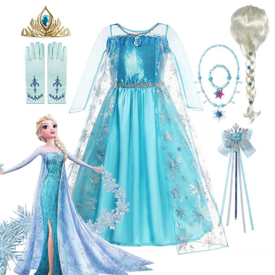 Meninas Neve Rainha Elsa Crianças Trajes Para Carnaval Festa Vestido De Baile Robe-Jogar Vestuário Congelado Princesa