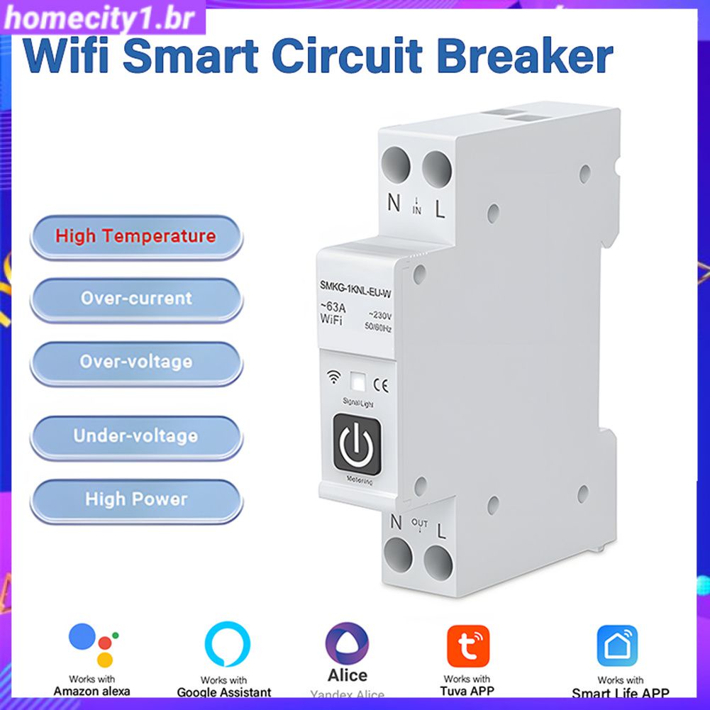 [Pronto] Disjuntor inteligente Tuya Wifi com medição 1p 63a Rail Din para casa inteligente...