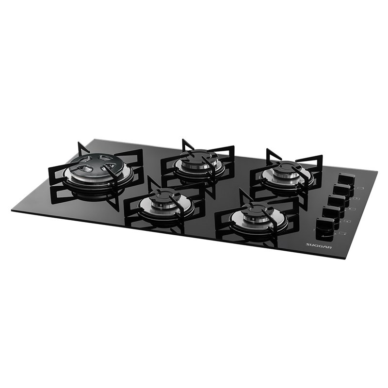 Fogão de Mesa Cooktop 5 Bocas Vidro Preto à Gás Suggar FG5535VP em Oferta na Shopee