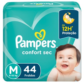 Fralda Pampers Confort Sec Mega Tamanho M com 44 Tiras em Oferta na Shopee