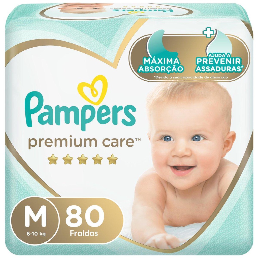 Fralda Pampers Premium Care Jumbo M 80 Unidades