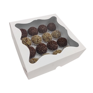 10 Embalagens Caixas para 16 Doces, Brigadeiros e Bombons - Com Visor - Branca em Oferta na Shopee
