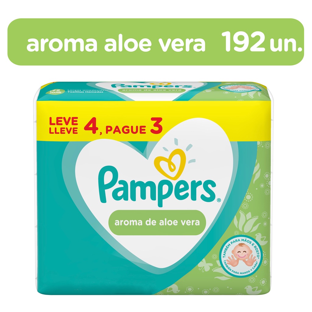 Lenços Umedecidos Pampers Aroma de Aloe Vera 192 Unidades em Oferta na Shopee