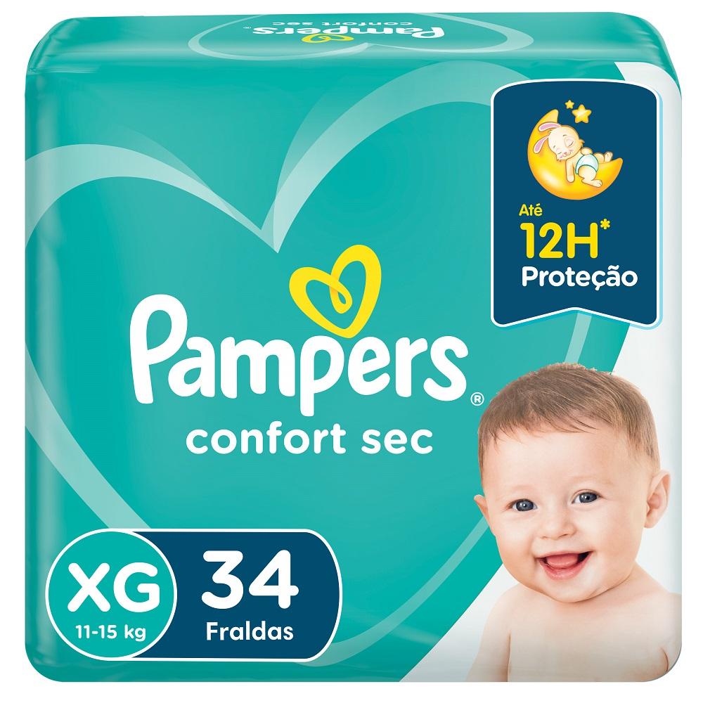 Fralda Pampers Confort Sec Mega Tamanho XG com 34 unidades - Mom & Baby