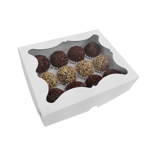 10 Embalagens Caixas para 12 Doces, Brigadeiros e Bombons - Com Visor - Branca em Oferta na Shopee