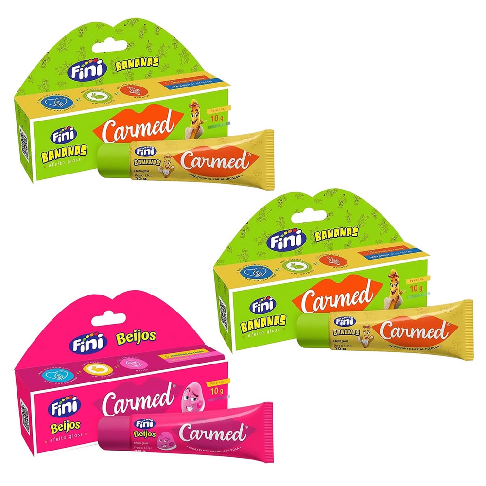 Kit 3 Unidades Hidratante Labial Carmed Fini 2 Bananas e 1 Beijos Efeito Gloss 10g em Oferta na Shopee