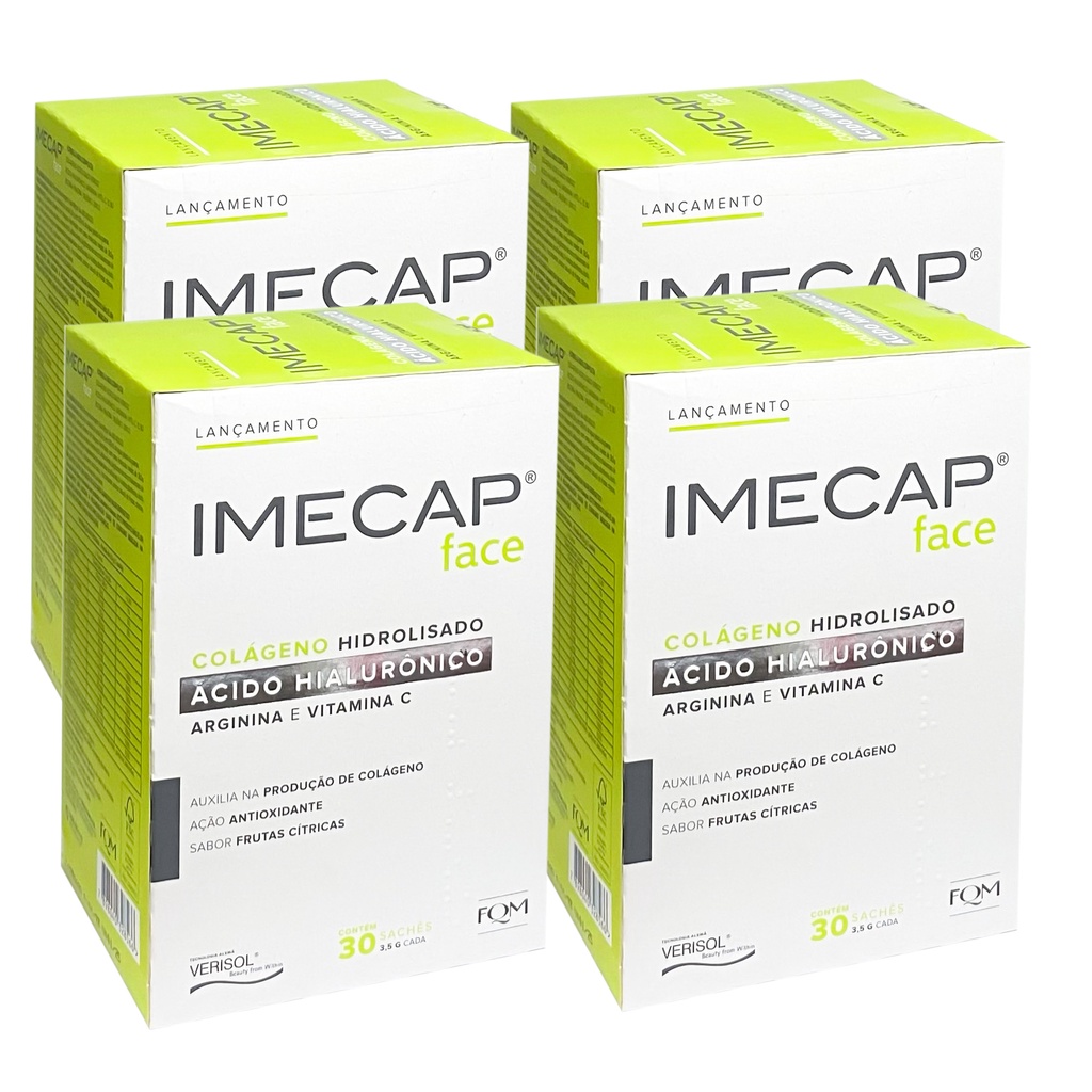 Imecap Colageno com Acido Hialurônico e Arginina kit com 4 Caixas Sabor Citrus