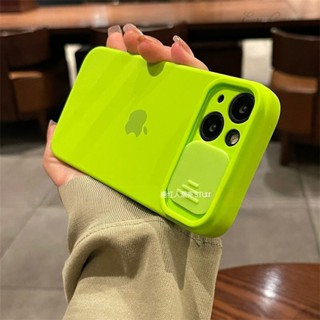 Estojo De silicone De Proteção Para Lentes Deslizantes Verde Fluorescente iPhone 14 13 12 11 Pro Max Macio De 14 promax anti-Gotas