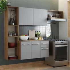 Armário de Cozinha Compacta 180cm Rustic/Cinza Easy Madesa