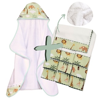 Toalha de Banho Bebe Dupla Camada + 6 Toalhas de Ombro para Bebê 100% Algodão Estampada em Oferta na Shopee