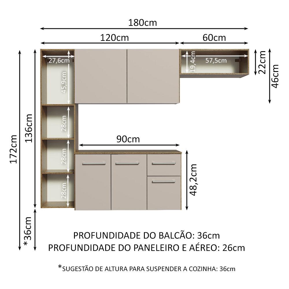 Armário de Cozinha Compacta 180cm Rustic/Crema Easy Madesa · foto 2