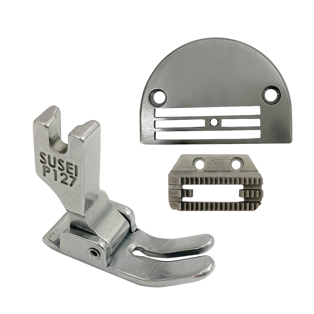 Conjunto Sapata Calcador Chapa de agulha e Dente 4 Carreiras Médio/Pesado para Máquina de costura Reta Industrial